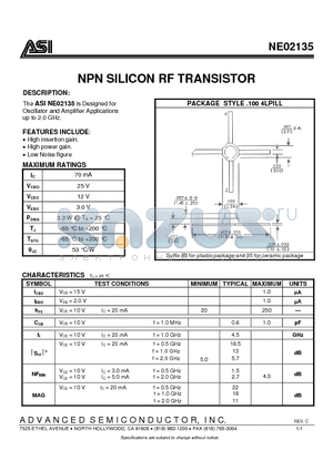 NE02135 datasheet - NPN SILICON RF TRANSISTOR