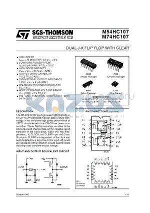 M74HC107 datasheet - DUAL J-K FLIP FLOP WITH CLEAR