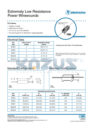 PLO5R020F datasheet - Extremely Low Resistance Power Wirewounds