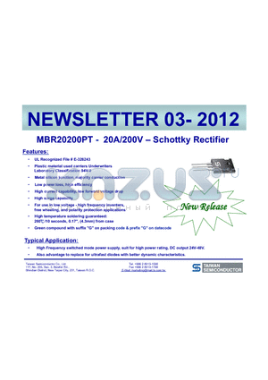 MBR20200PT datasheet - Metal silicon junction, majority carrier conduction