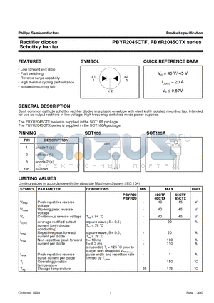 PBYR2040CTF datasheet - Rectifier diodes Schottky barrier