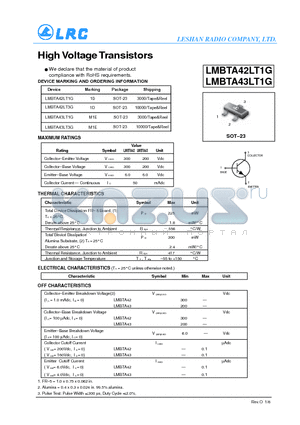 LMBTA42LT1G datasheet - HighVoltageTransistors RoHS requirements.