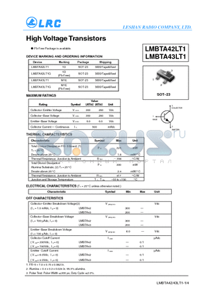 LMBTA43LT1G datasheet - HighVoltageTransistors