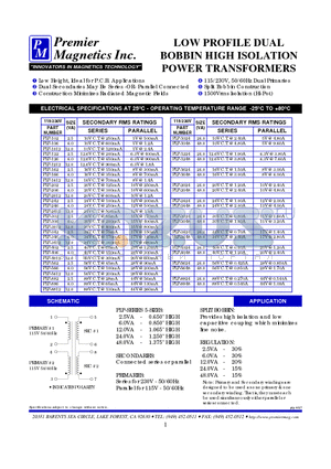PLP-1624 datasheet - LOW PROFILE DUAL BOBBIN HIGH ISOLATION POWER TRANSFORMERS
