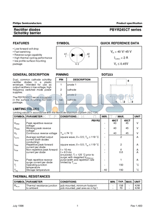 PBYR235-45CT datasheet - Rectifier diodes Schottky barrier