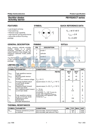 PBYR240 datasheet - Rectifier diodes Schottky barrier