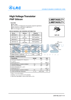 LMBTA93LT1 datasheet - HighVoltageTransistor PNP Silicon