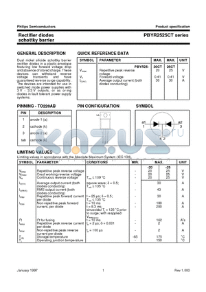PBYR2520CT datasheet - Rectifier diodes schottky barrier