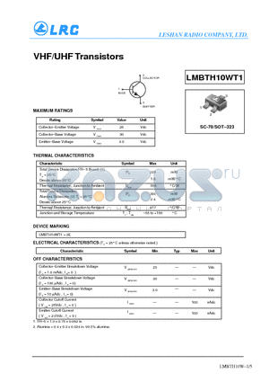LMBTH10WT1 datasheet - VHF/UHF Transistors