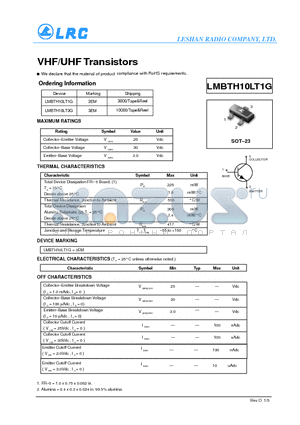 LMBTH10LT1G datasheet - VHF/UHF Transistors RoHS requirements.
