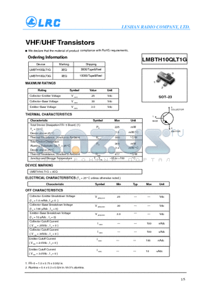 LMBTH10QLT1G datasheet - VHF/UHF Transistors