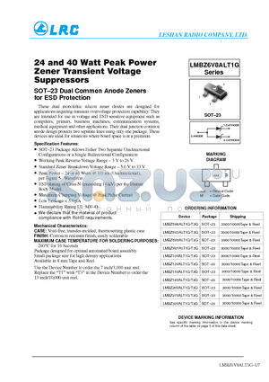LMBZ15VALT1G/T3G datasheet - 24 and 40 Watt Peak Power Zener Transient Voltage Suppressors