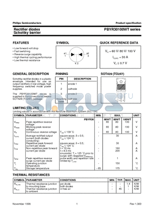 PBYR30100WT datasheet - Rectifier diodes Schottky barrier