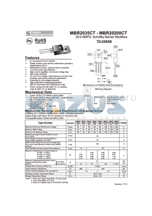 MBR2035 datasheet - 20.0 AMPS. Schottky Barrier Rectifiers