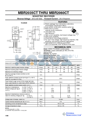 MBR2035CT datasheet - SCHOTTKY RECTIFIER