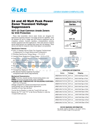 LMBZ15VALT1G datasheet - 24 and 40 Watt Peak Power Zener Transient Voltage Suppressors