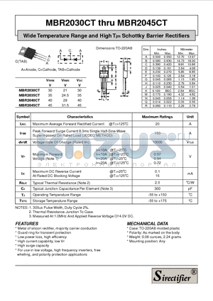 MBR2035CT datasheet - Wide Temperature Range and High Tjm Schottky Barrier Rectifiers