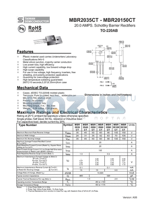 MBR2035CT datasheet - 20.0 AMPS. Schottky Barrier Rectifiers