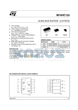 M74HC125M1R datasheet - QUAD BUS BUFFER (3-STATE)