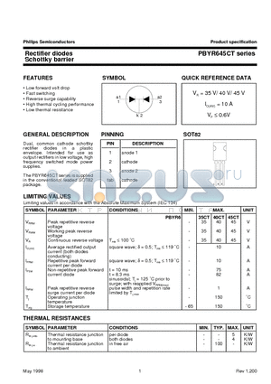 PBYR635CT datasheet - Rectifier diodes Schottky barrier