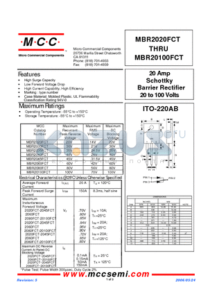 MBR2035FCT datasheet - 20 Amp Schottky Barrier Rectifier 20 to 100 Volts