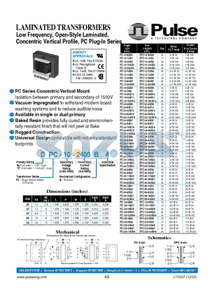 PC-10-120B1 datasheet - Low Frequency, Open-Style Laminated, Concentric Vertical Profile, PC Plug-In Series