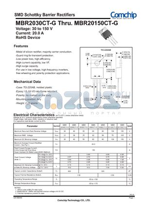 MBR2040CT-G datasheet - SMD Schottky Barrier Rectifiers