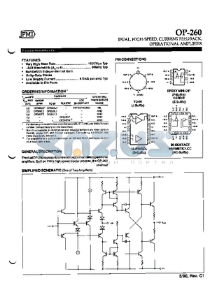 OP-260EJ datasheet - DUAL, HIGH-SPEED, CURRENT FEEDBACK, OPERATIONAL AMPLIFIER