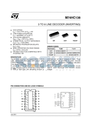 M74HC138 datasheet - 3 TO 8 LINE DECODER (INVERTING)