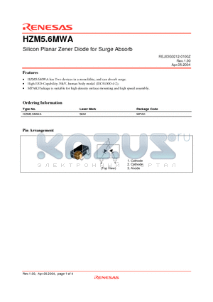 HZM5.6MWA datasheet - Silicon Planar Zener Diode for Surge Absorb