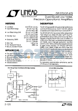 OP-270GN8 datasheet - Dual/Quad Low Noise, Precision Operational Amplifiers
