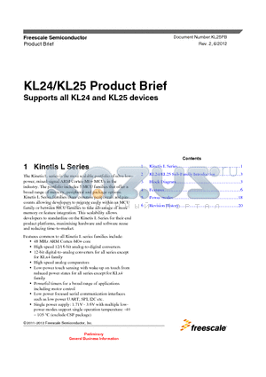 KL24 datasheet - KL24/KL25 Product Brief