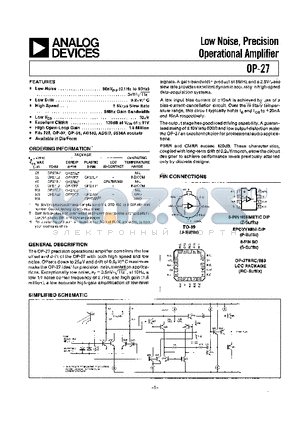 OP-27EZ datasheet - LOW NOISE, PRECISION OPERATIONAL AMPLIFIER