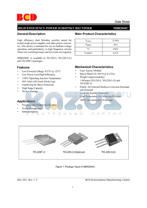 MBR2045CTF-E1 datasheet - HIGH EFFICIENCY POWER SCHOTTKY RECTIFIER