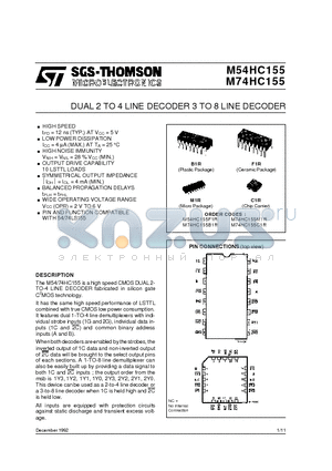 M74HC155 datasheet - DUAL 2 TO 4 LINE DECODER 3 TO 8 LINE DECODER