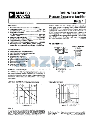 OP-297EZ datasheet - DUAL LOW BIAS CURRENT PRECISION OPERATIONAL AMPLIFIER