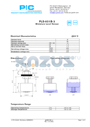 PLS-031B-3 datasheet - Miniature Level Sensor