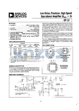 OP-37AZ datasheet - LOW NOISE, PRECISION, HIGH SPEED OPERATIONAL AMPLIFIER(AVCL>=5)