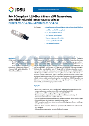 PLRXPL-VI-SG4-38 datasheet - RoHS-Compliant 4.25 Gbps 850 nm eSFP Transceivers