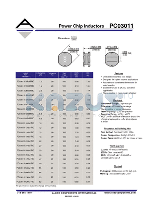 PC03011-3R9M-RC datasheet - Power Chip Inductors