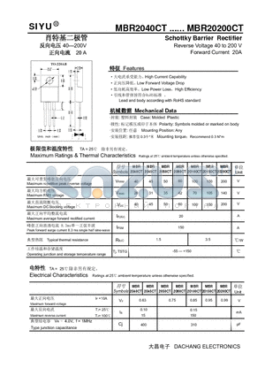 MBR2050CT datasheet - Schottky Barrier Rectifier Reverse Voltage 40 to 200 V Forward Current 20A