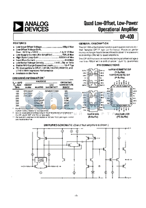 OP-400GS datasheet - QUAD LOW-OFFSET, LOW-POWER OPERATIONAL AMPLIFIER