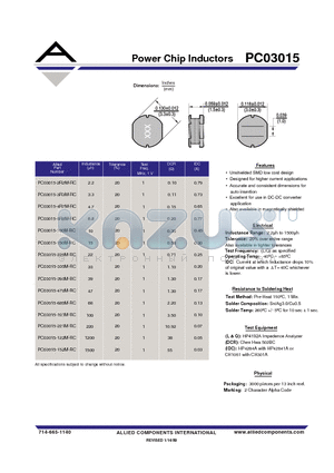 PC03015-220M-RC datasheet - Power Chip Inductors