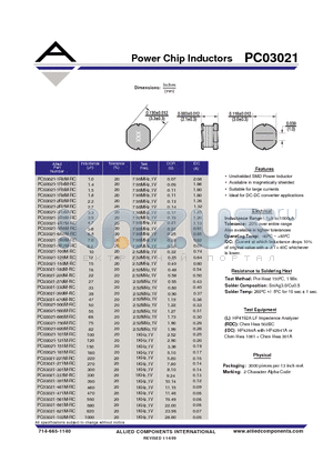 PC03021-102M-RC datasheet - Power Chip Inductors