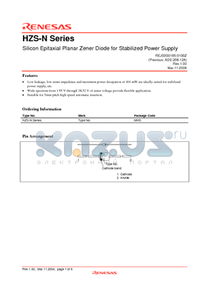 HZS10NB3 datasheet - Silicon Epitaxial Planar Zener Diode for Stabilized Power Supply