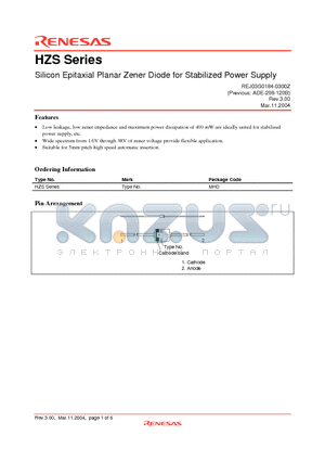 HZS11C1 datasheet - Silicon Epitaxial Planar Zener Diode for Stabilized Power Supply