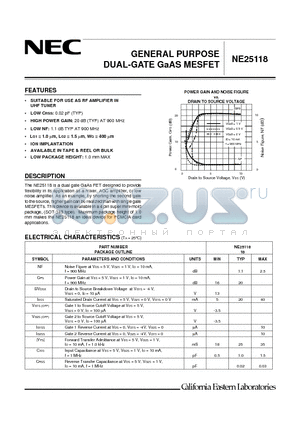 NE25118 datasheet - GENERAL PURPOSE DUAL-GATE GaAS MESFET