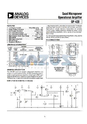 OP-420HS datasheet - QUAD MICROPOWER OPERATIONAL AMPLIFIER