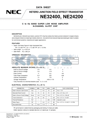 NE24200 datasheet - C to Ka BAND SUPER LOW NOISE AMPLIFIER N-CHANNEL HJ-FET CHIP