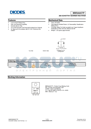 MBR2060CTP datasheet - 20A SCHOTTKY BARRIER RECTIFIER